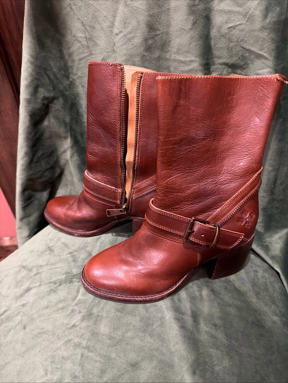 Patricia Nash Chestnut Leather Mid-Calf Heeled Boots